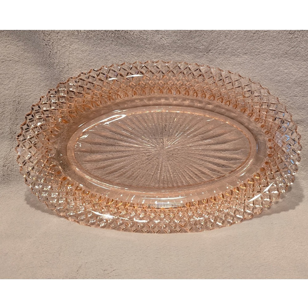Vintage Hocking Glass Co Miss America Diamond Pattern Pink Depression Oval Plate